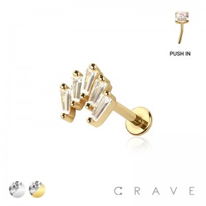 MULTI CZ BAGUETTE FAN TOP THREADLESS (PUSH IN) 316L SURGICAL STEEL LABRET SET